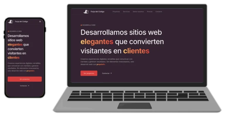 Notebook y celular AP con página web Forja del Codigo